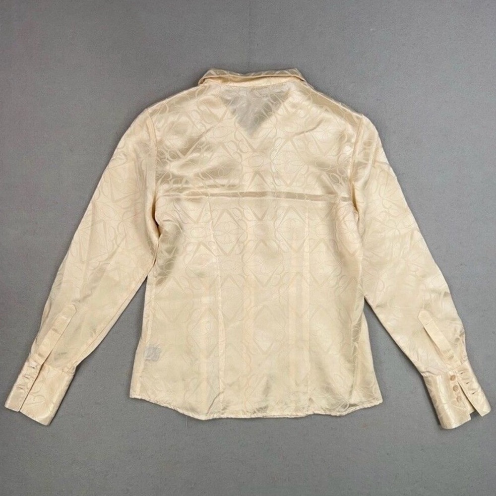 Brooks Brothers Shirt Womens 2 Cream Champagne Silk Monogram Jacquard Luxury - Picture 3 of 5